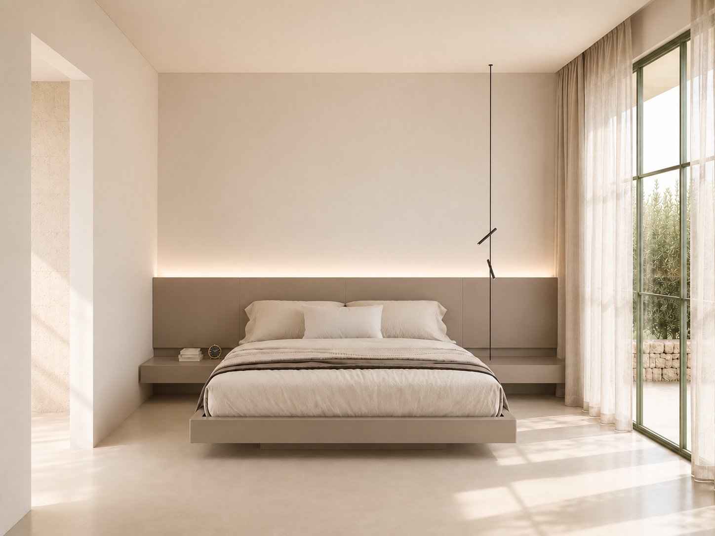 Suite met zwevend bed en zicht op de tuin